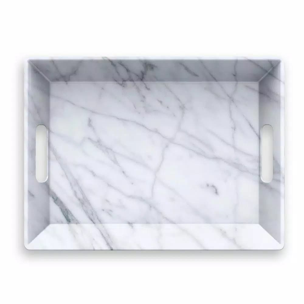 Unbranded Carrara Handle Melamine Serving Tray, White Rectangle Platter