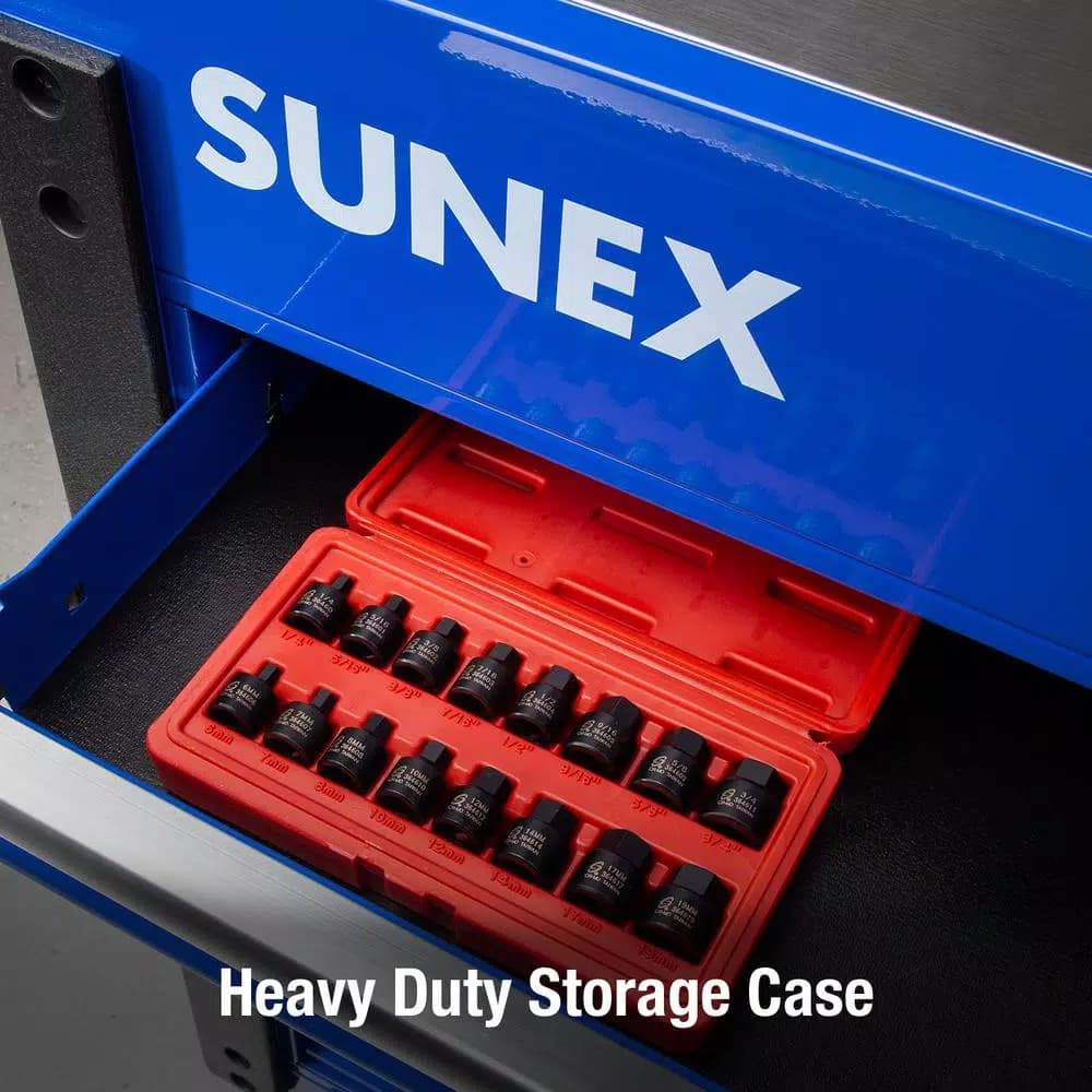 SUNEX TOOLS Sunex 3646 3/8 in. Drive Stubby Impact Hex Driver Set, SAE & Metric, 16-Piece