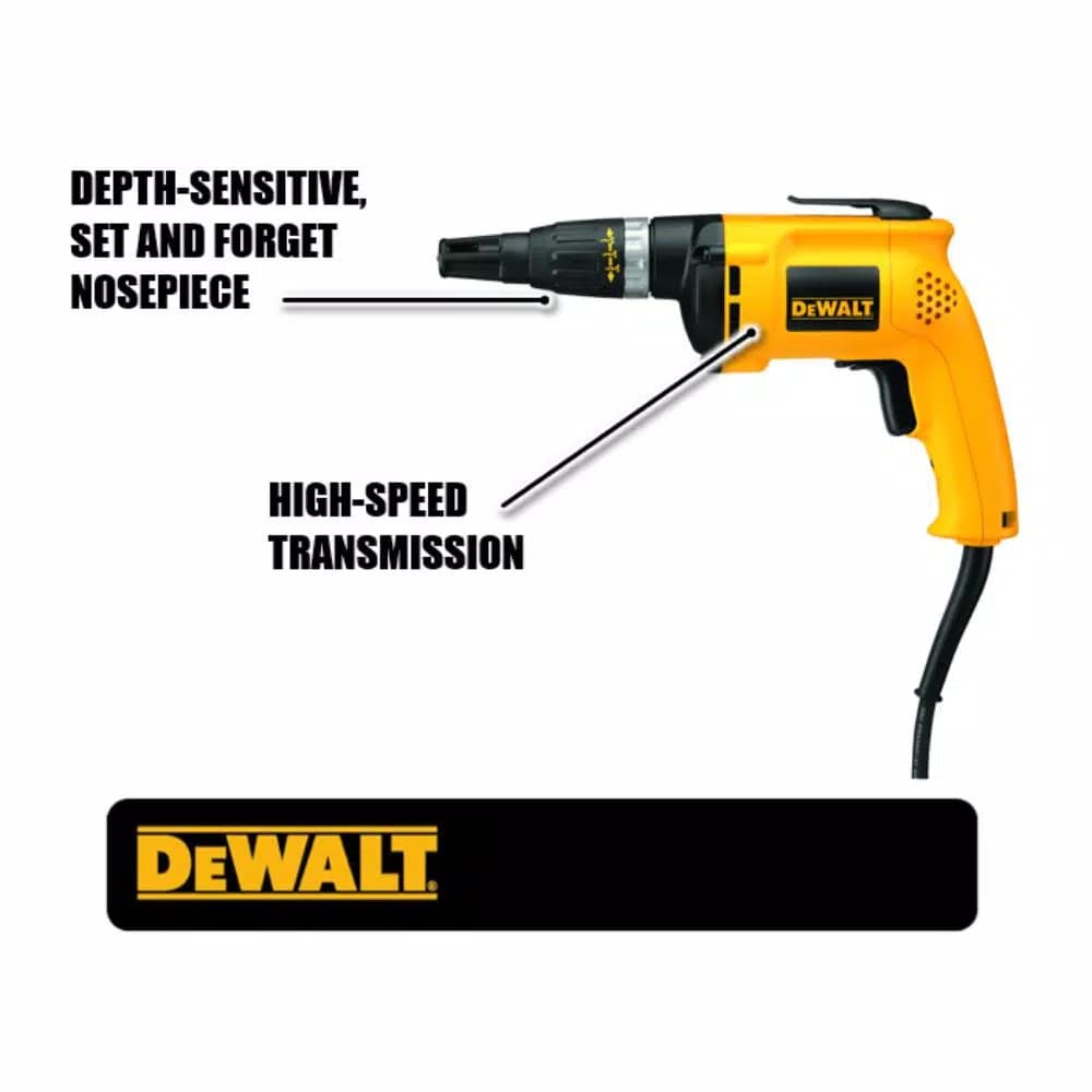 DEWALT High-Speed VSR Drywall Screw Gun, 5300 RPM, Corded
