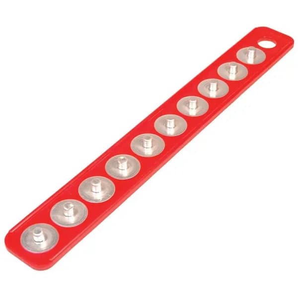Triton Products MagClip 1/2 in. Drive Magnetic Socket Holder Strip with 10 Interchangeable Pegs, Red