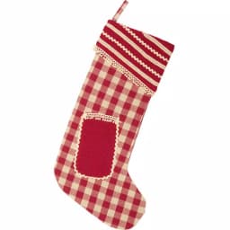 VHC Brands 20 in. Gretchen Cherry Red and Cream Check Cotton Farmhouse Christmas Stocking thumbnail 1
