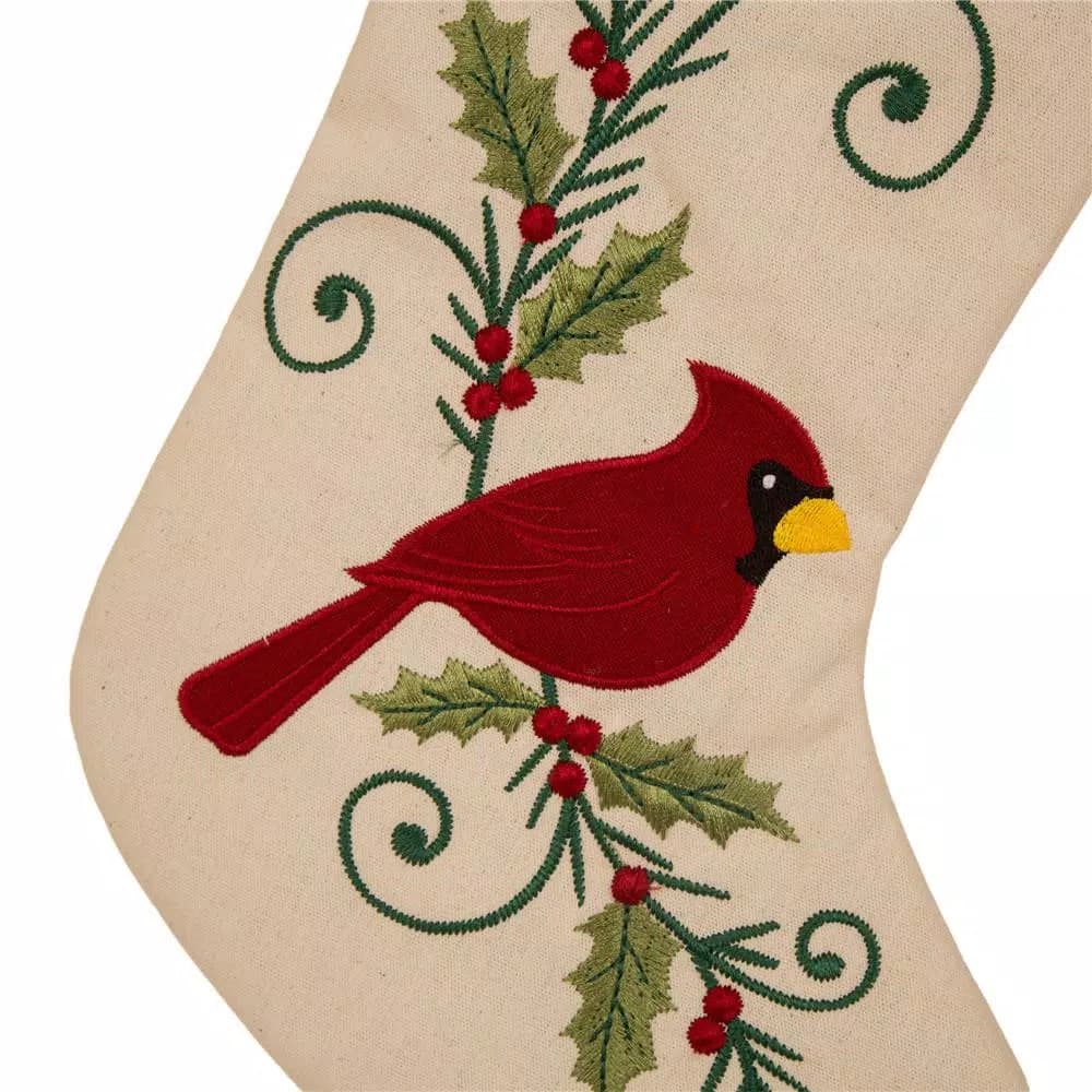Glitzhome 21 in. Red Cardinal Embroidered Christmas Stockings, Polyester & Linen Blend (2-Pack)