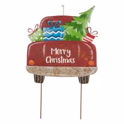 Glitzhome 31.89 in. Rusty Metal Christmas Truck Yard Stake and Wall Decor thumbnail 1
