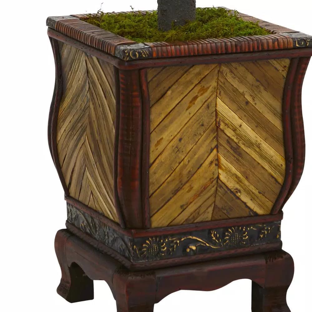 Nearly Natural 27 in. Artificial Boxwood Ball Topiary in Decorative Wood Planter