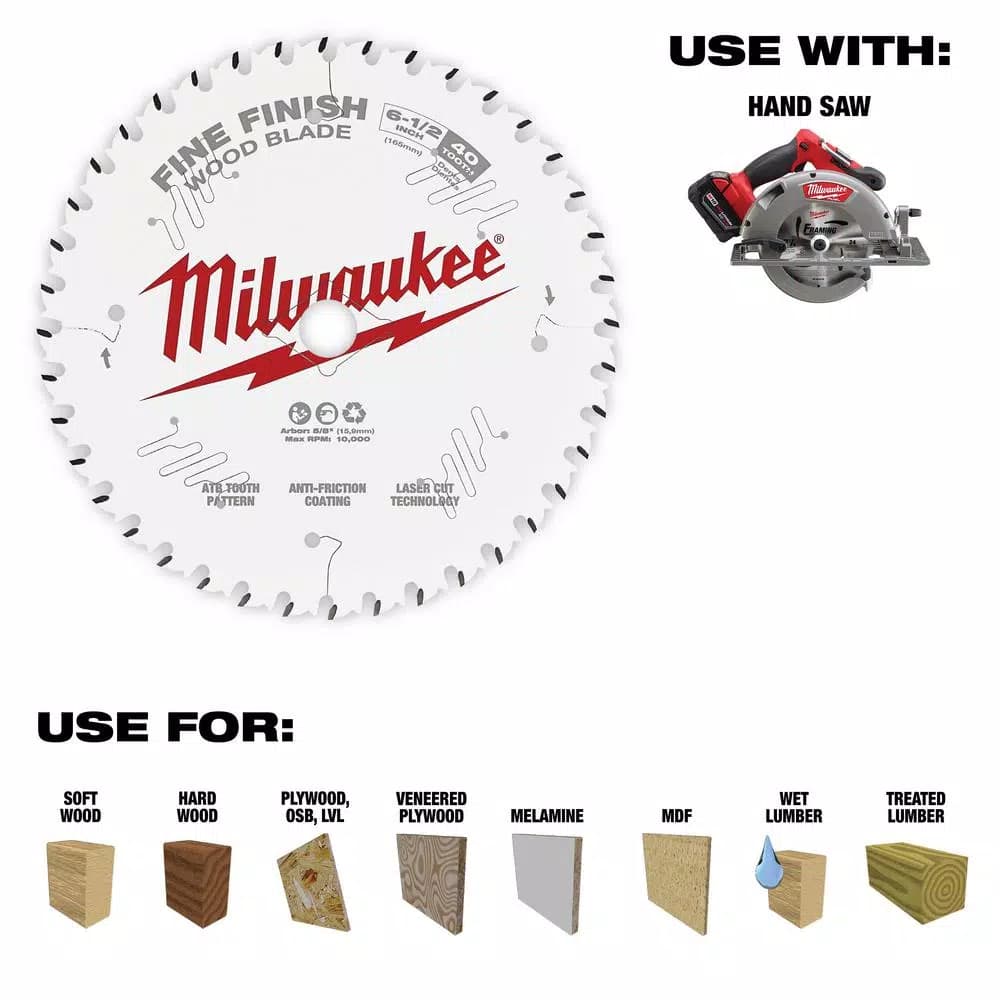 Milwaukee 6-1/2 in. 40-Tooth Fine Finish Circular Saw Blade