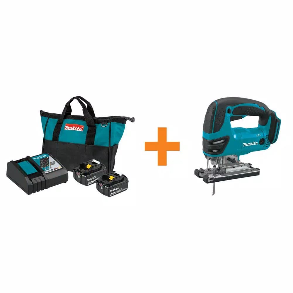 Makita 18V LXT Lithium-Ion Battery & Rapid Optimum Charger Starter Pack with Bonus Cordless Jig Saw