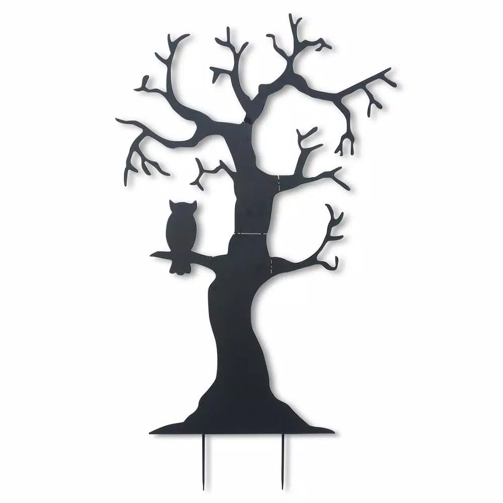 Gerson 72.5 in. Metal Tree Silhouette Halloween Yard Decoration with Owl