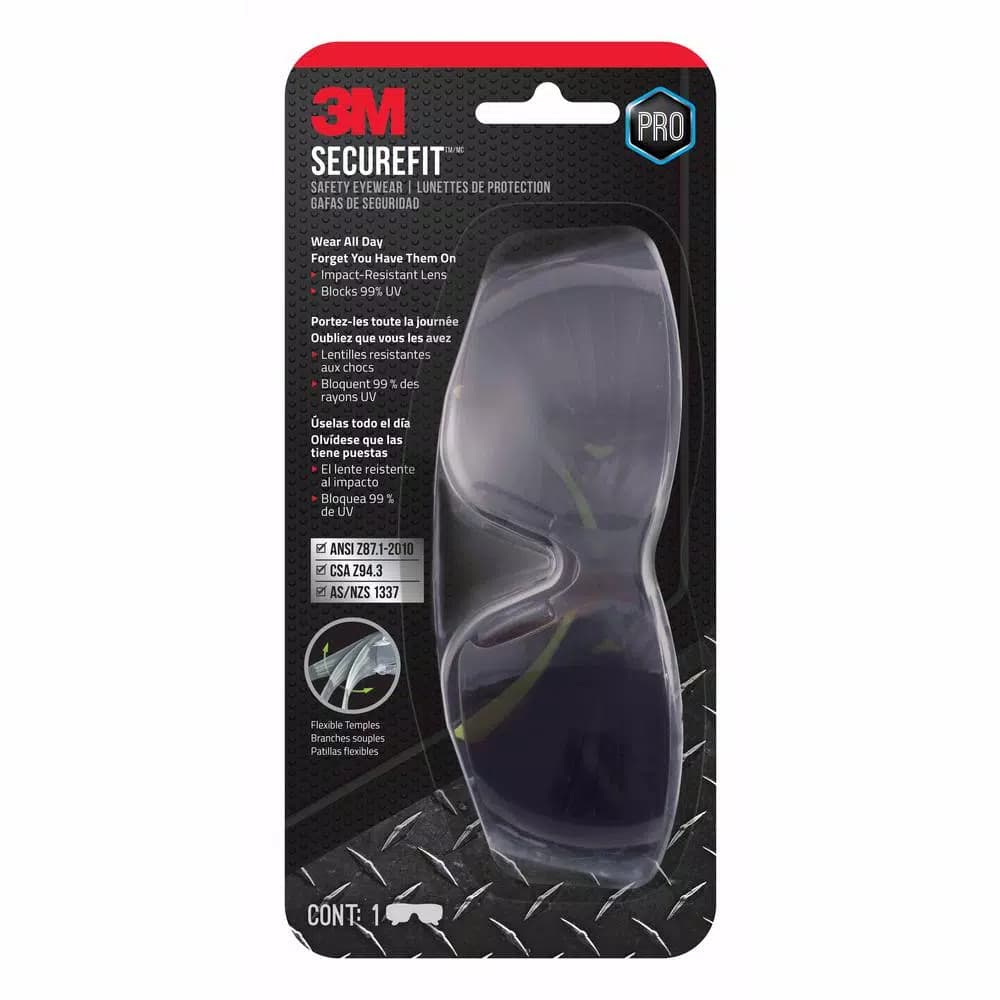 3M SecureFit 400 Series Safety Glasses - Black/Neon Green Frame with Gray Anti-Fog Lenses