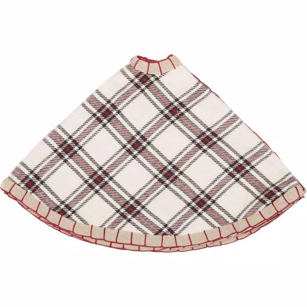 VHC Brands Amory 21 in. Ivory White Plaid Cotton Christmas Tree Skirt
