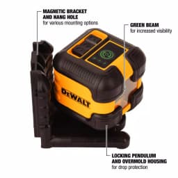 DEWALT Green Self-Leveling Cross Line Laser Level, 55 ft. Range, with Case and (2) AA Batteries thumbnail 2