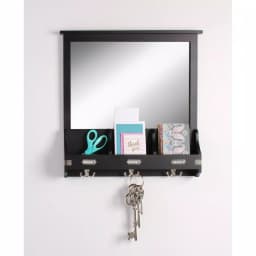 Kate and Laurel Stallard Black Multi-Function Wall Mirror Memo Board with Hooks and Pockets thumbnail 1