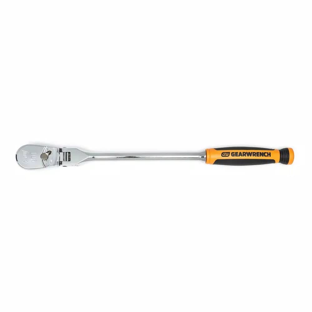 GEARWRENCH 3/8 in. Drive 90-Tooth Dual Material Flex Head Teardrop Ratchet, 13.65 in.