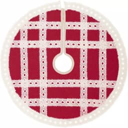 VHC Brands 21 in. Red Margot Farmhouse Christmas Tree Skirt with Diamond Cut Lace thumbnail 1