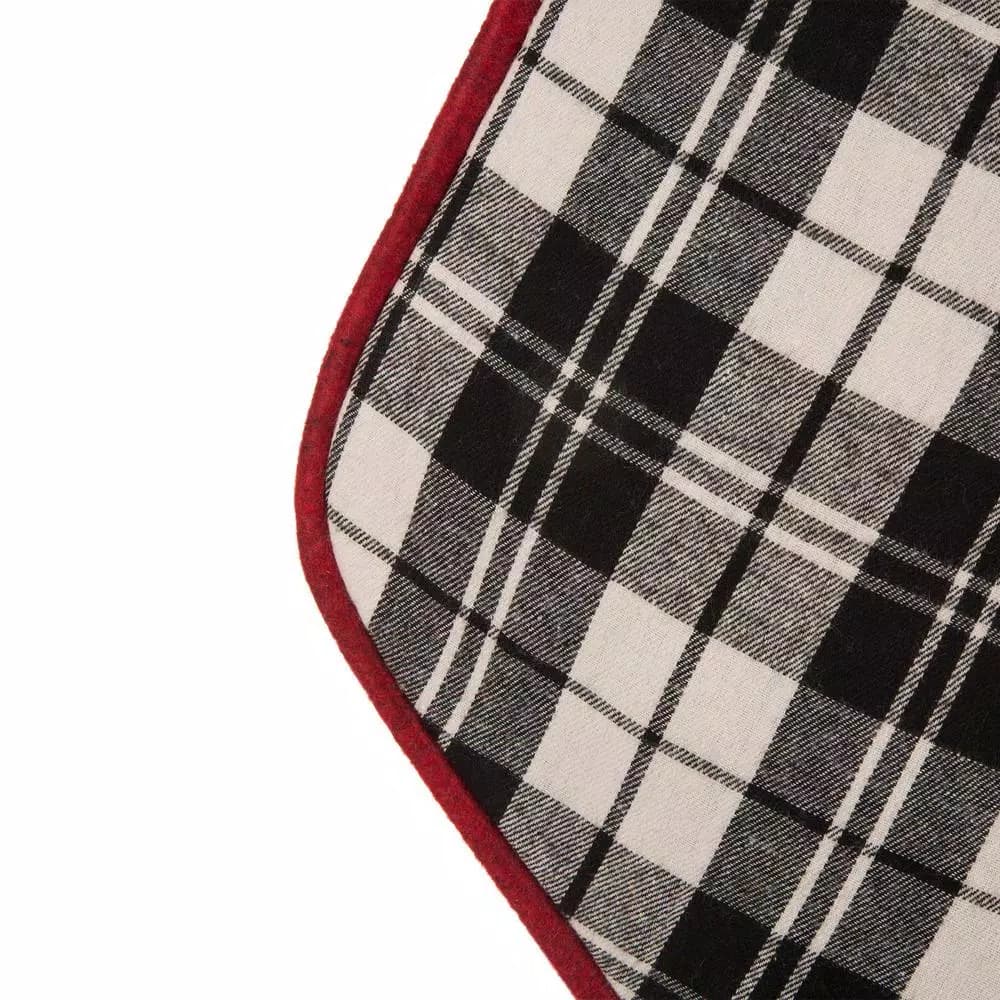 Glitzhome 20 in. Black and White Plaid Fabric Christmas Stocking with Red Rim
