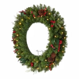 Home Accents Holiday 30 in. Winslow Fir Pre-lit Artificial Christmas Wreath with 50 Warm White LED Lights and Timer thumbnail 3