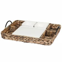 Unbranded CreativeWare Island Breeze Complete Hostess Server Set with Water Hyacinth Basket & Ceramic Bowls thumbnail 1