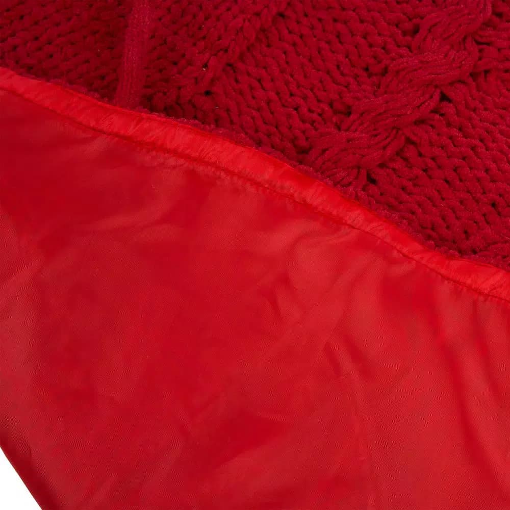 Glitzhome 52 in. Red Knitted Chenille Polyester Christmas Tree Skirt