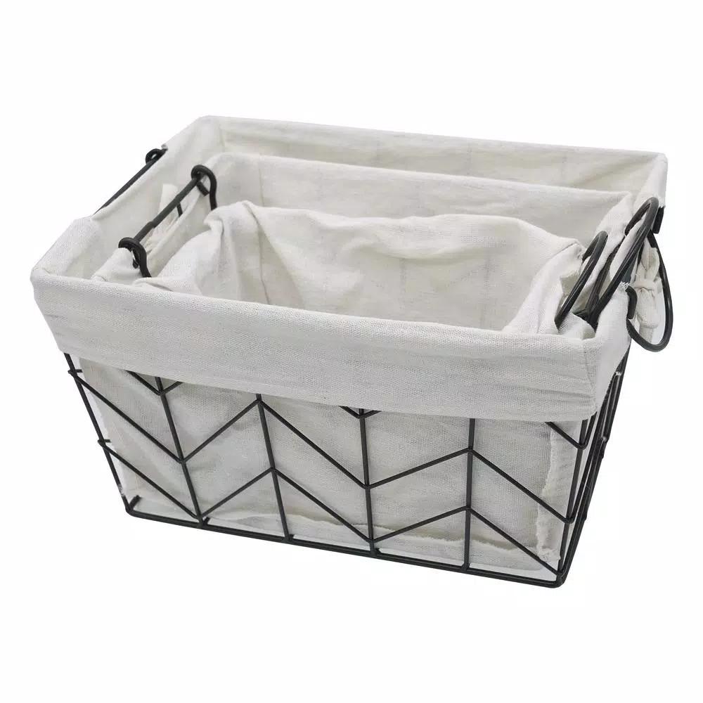 Admired By Nature Metal Wire Rectangular Nesting Storage Baskets, Set of 3 with Soft Cloth Lining