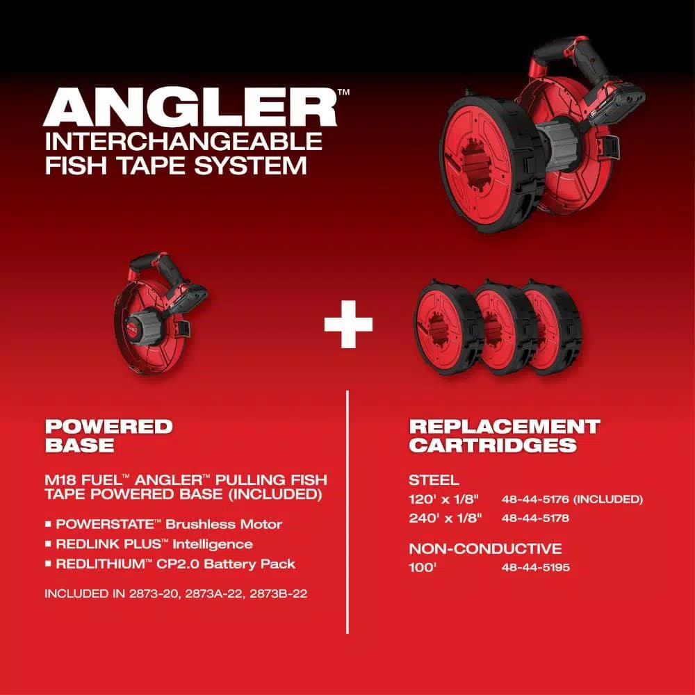 Milwaukee M18 FUEL Angler 120 ft. Steel Pulling Fish Tape Kit with (2) 2.0 Ah Batteries