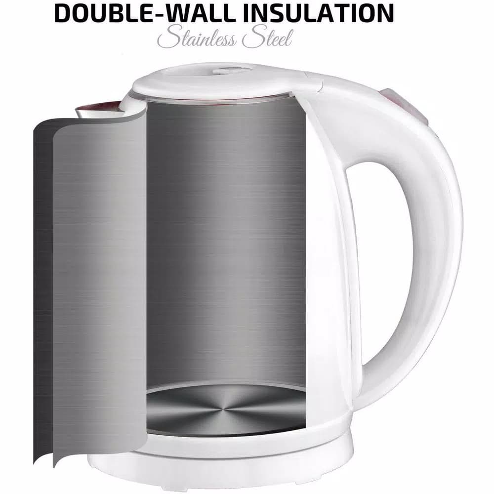 Ovente 1.7L Electric Kettle, White Stainless Steel BPA-Free Water Boiler with Auto Shut-Off