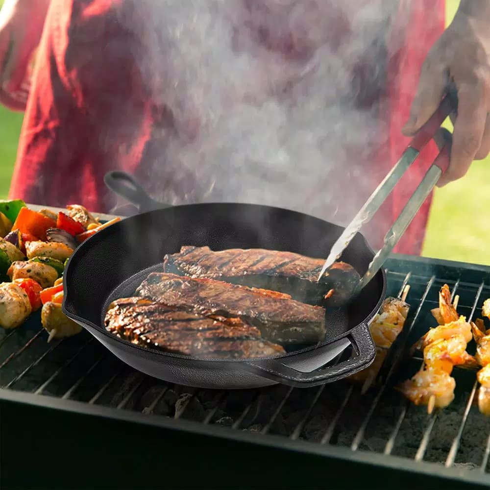 Classic Cuisine 12 in. Cast Iron Skillet with Pour Spout, Black