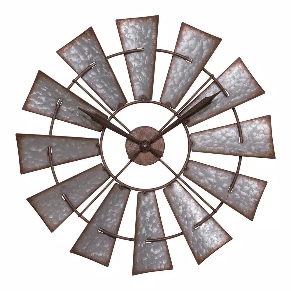 La Crosse Clock 22 in. Metal Windmill Quartz Wall Clock - Rustic Farmhouse Decor