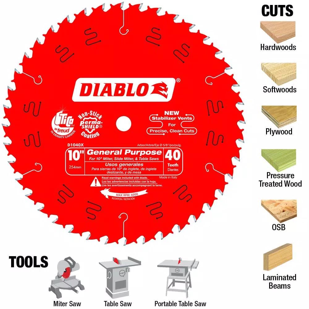 Diablo 10 in. x 40-Tooth General Purpose Carbide Circular Saw Blade
