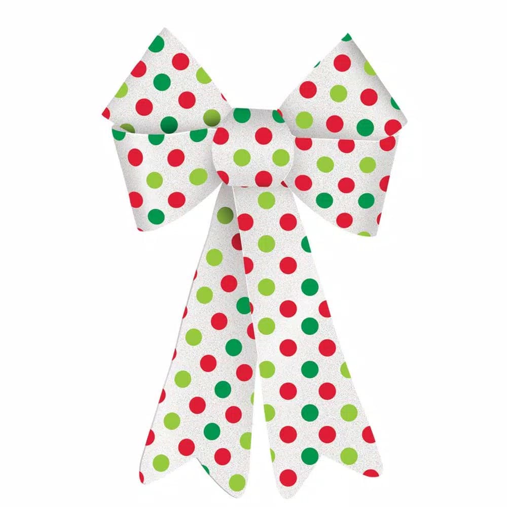 Amscan Christmas Green and Red Polka Dot Glitter Plastic Bows, 13.75 in. x 10 in. (4-Pack)