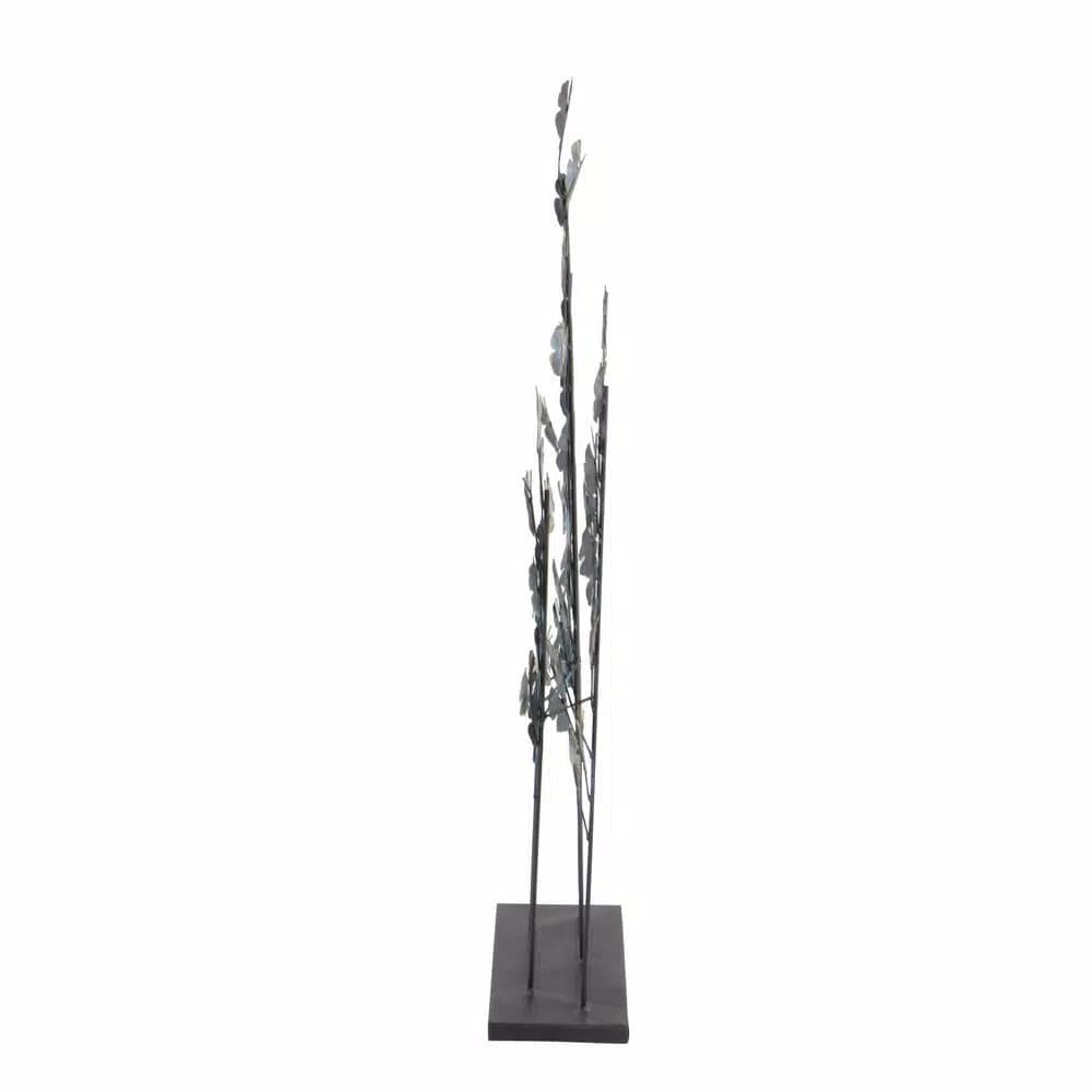 LITTON LANE Iron Metal Turquoise Ginkgo Leaves Sculpture with Gold Outline and Rectangular Base