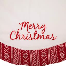 Glitzhome 48 in. White Fleece Christmas Tree Skirt with Jacquard Trim - Merry Christmas thumbnail 2