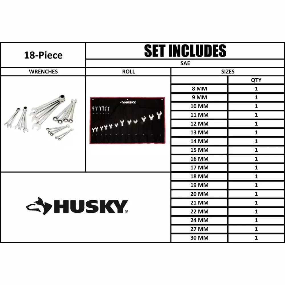 Husky 18-Piece Master Metric Ratcheting Wrench Set