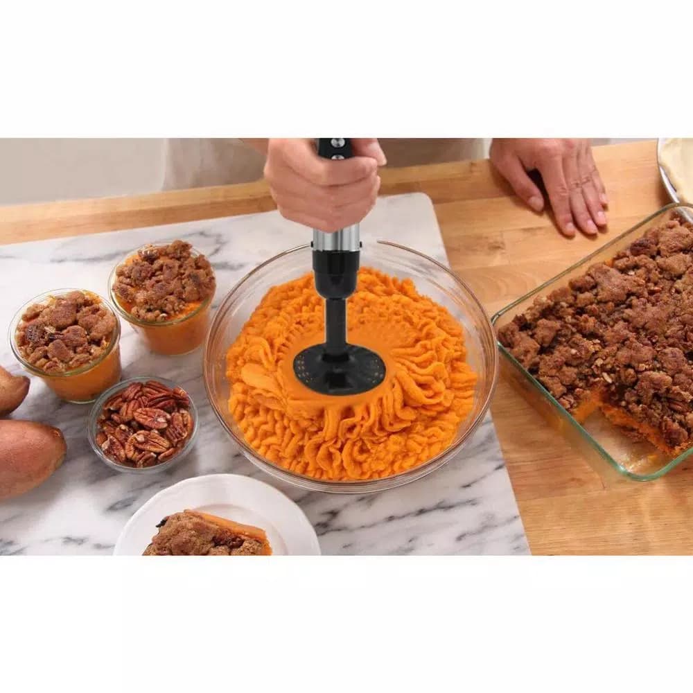 Ovente 6-Speed Hand Blender Potato Masher Attachment, Black