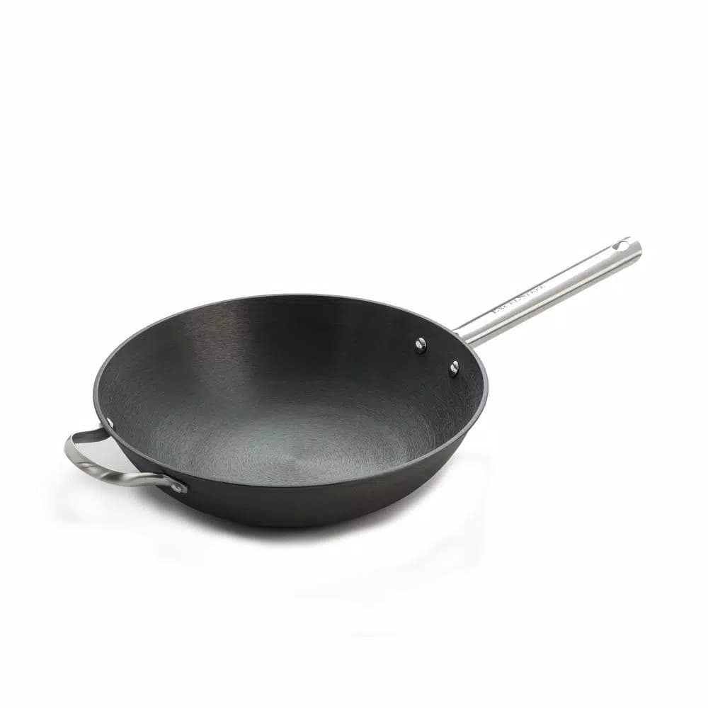 ExcelSteel 13 in. Cast Iron Chinese Wok with Assist Handle, Induction Ready