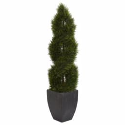 Nearly Natural 5 ft. Artificial Double Pond Cypress Spiral Topiary in Black Wash Planter thumbnail 1
