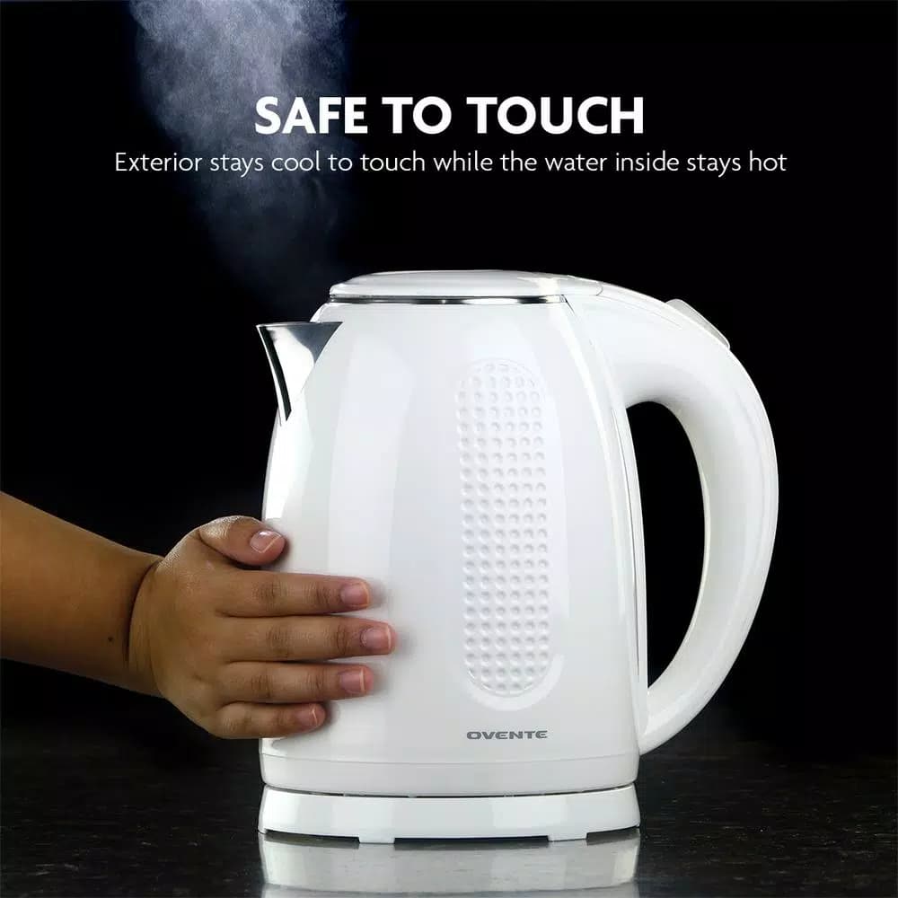 Ovente 1.7L Electric Kettle, White Stainless Steel BPA-Free Water Boiler with Auto Shut-Off