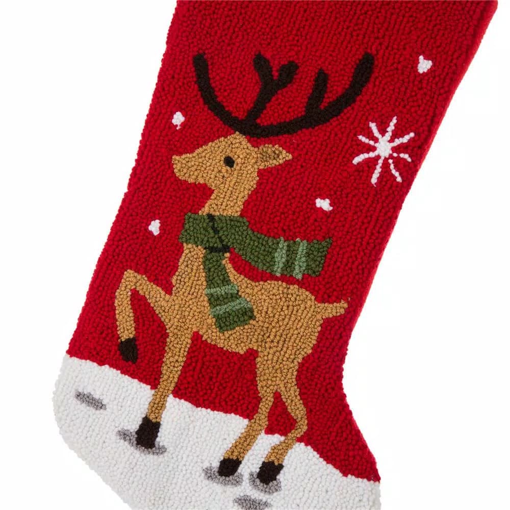 Glitzhome 20 in. Reindeer Hooked Christmas Stockings, Polyester and Acrylic Handcrafted Decor (2-Pack)