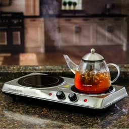 Ovente 1700W Double Electric Hot Plate, Infrared Glass Cooktop with 2 Burners, Silver thumbnail 4