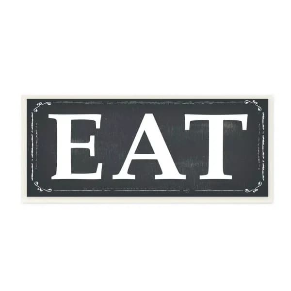 Stupell Industries EAT Black and White Wood Wall Art Sign, 7 in. x 17 in.