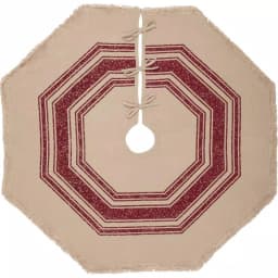 VHC Brands 48 in. Red Vintage Burlap Stripe Farmhouse Christmas Tree Skirt thumbnail 1