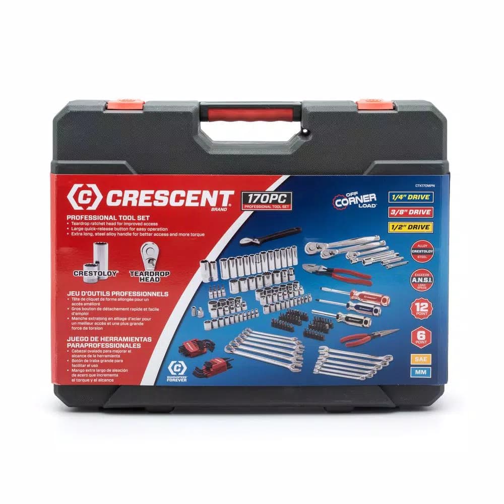 Crescent 170-Piece Mechanic Tool Set with 1/4 in. 3/8 in. and 1/2 in. Drive SAE/Metric Sockets