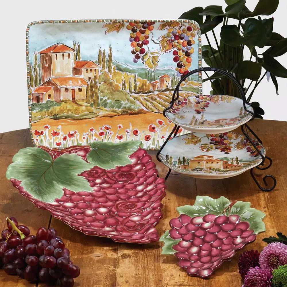 Certified International Tuscan Breeze 9 in. 2-Tier Ceramic Server