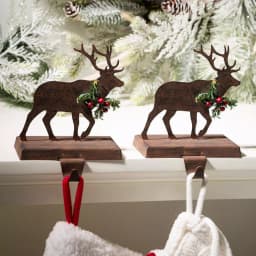 Glitzhome Wooden and Metal Reindeer Stocking Holder Set, 2-Pack Christmas Mantel Decor thumbnail 5