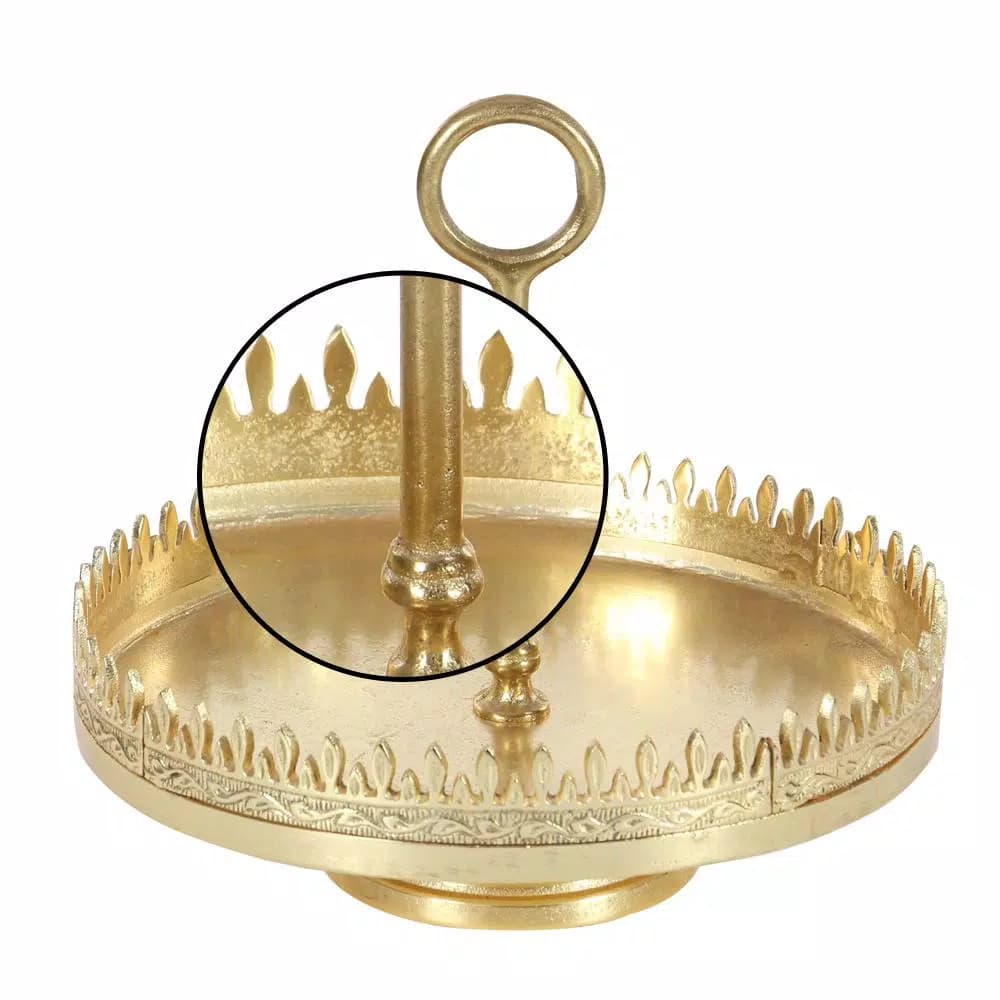 LITTON LANE Modern Reflections 13 in. Gold-Finished Aluminum Spiked Pedestal Tray Stand