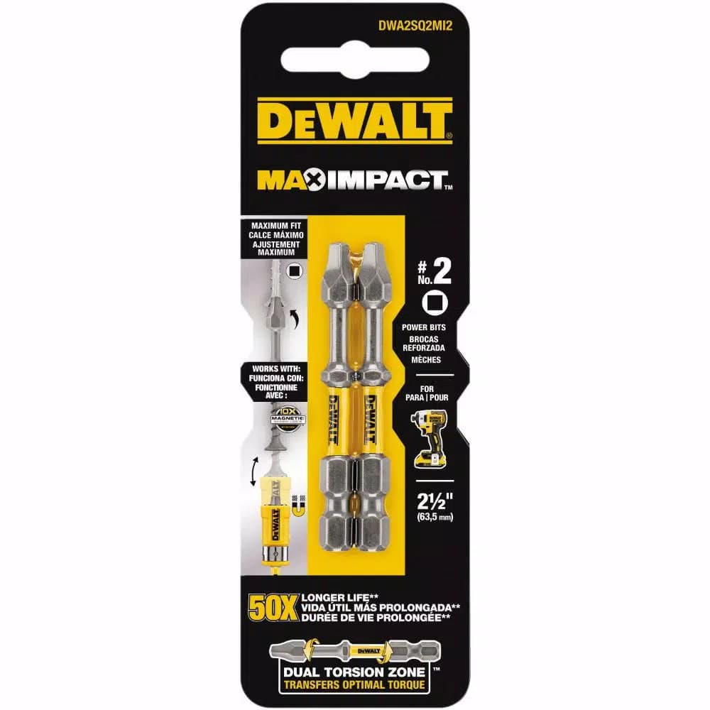 DEWALT MAX Impact 2-1/2 in. Square #2 Driver Bits, 2-Piece Set