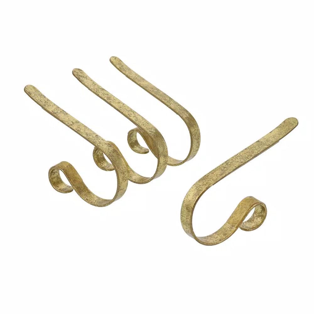 Haute Decor Gold Foil MantleClip Stocking Holders (4-Pack) - Adjustable Metal Holiday Decor