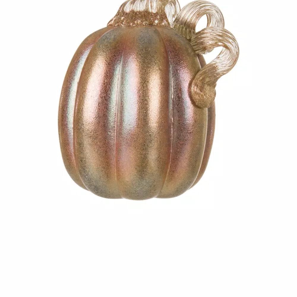 Glitzhome Blue and Gold Glittery Glass Pumpkin Decor, 5.91 in. H