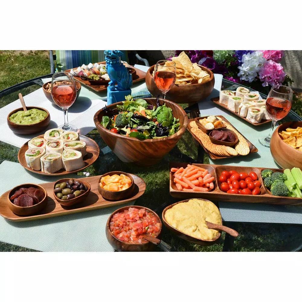 Acaciaware 12-Piece Acacia Wood Round Dip and Nut Bowl Set with Spoons