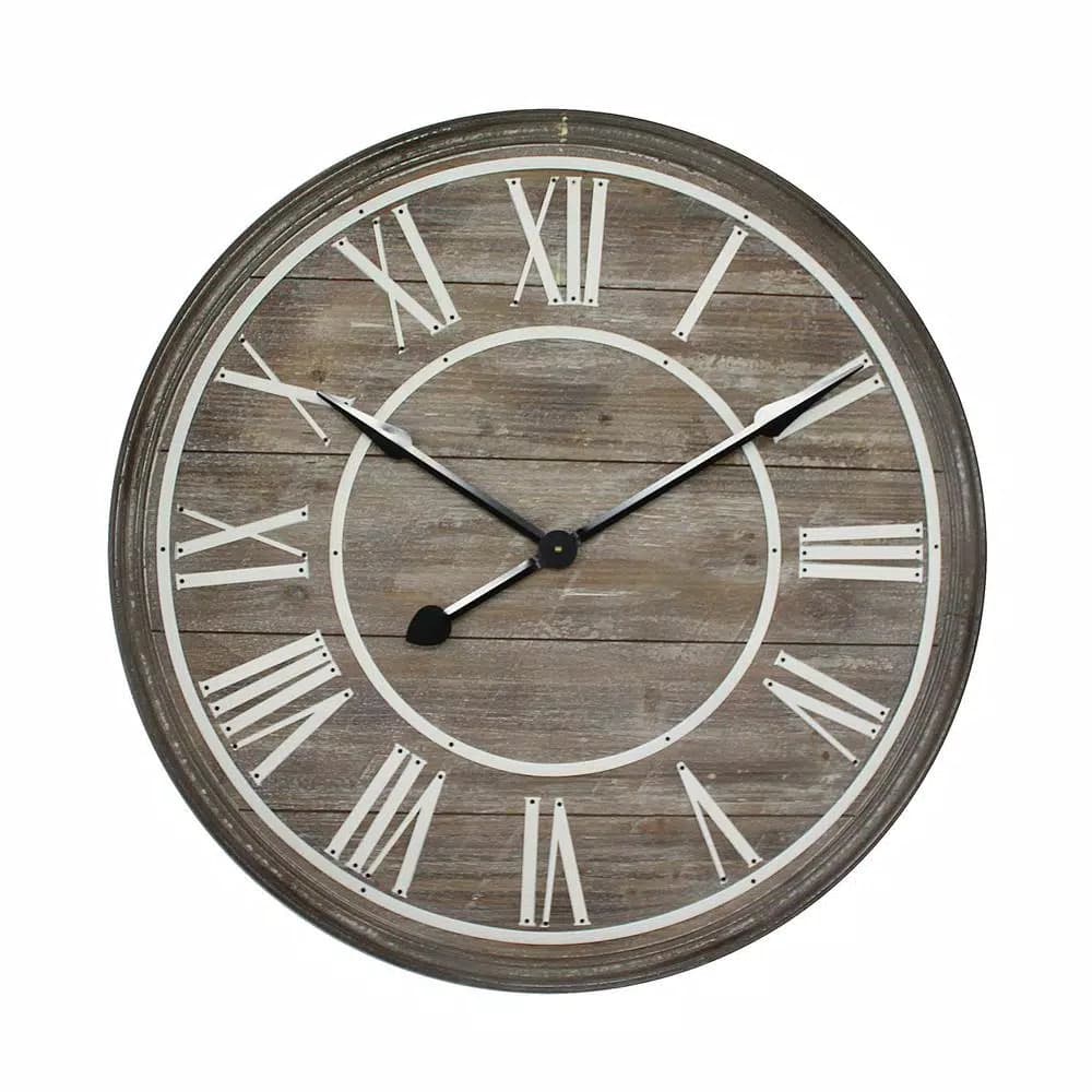 Yosemite Home Decor Rustic Age Distressed Brown Oversized 31-in Wall Clock - Industrial Wood & Metal Design