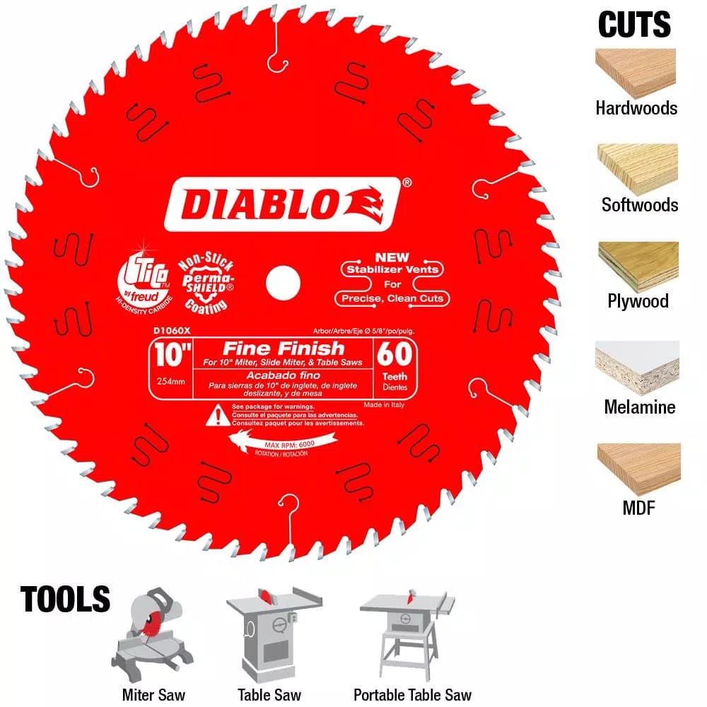 Diablo 10 in. x 60-Teeth Fine Finish Carbide Circular Saw Blade