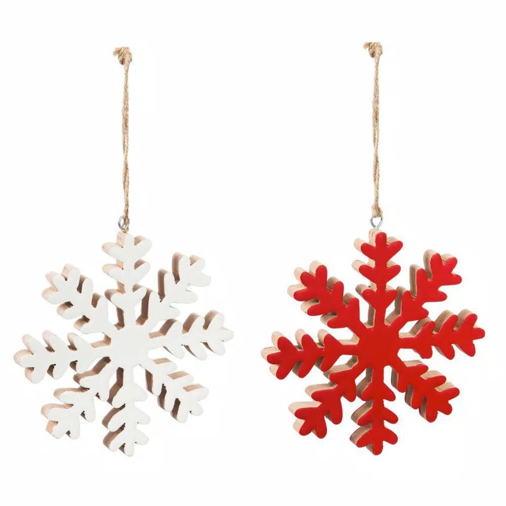 Evergreen 6 in. Red and White Snowflake Christmas Ornament Set, 2-Pack